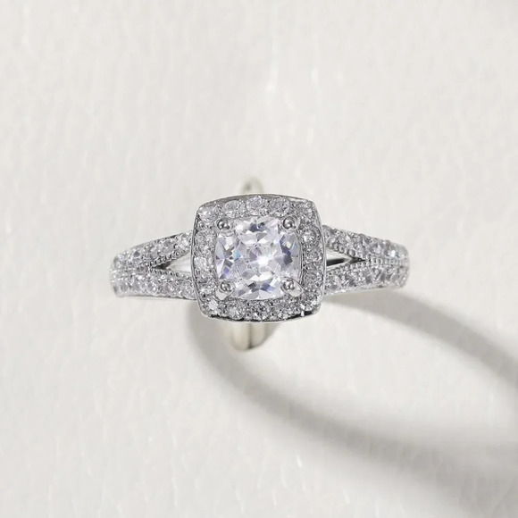 ▶NEW LUXURY 14K WHITE GOLD SQUARE GEM DIAMOND ENGAGEMENT RING FOR WOMEN, K774